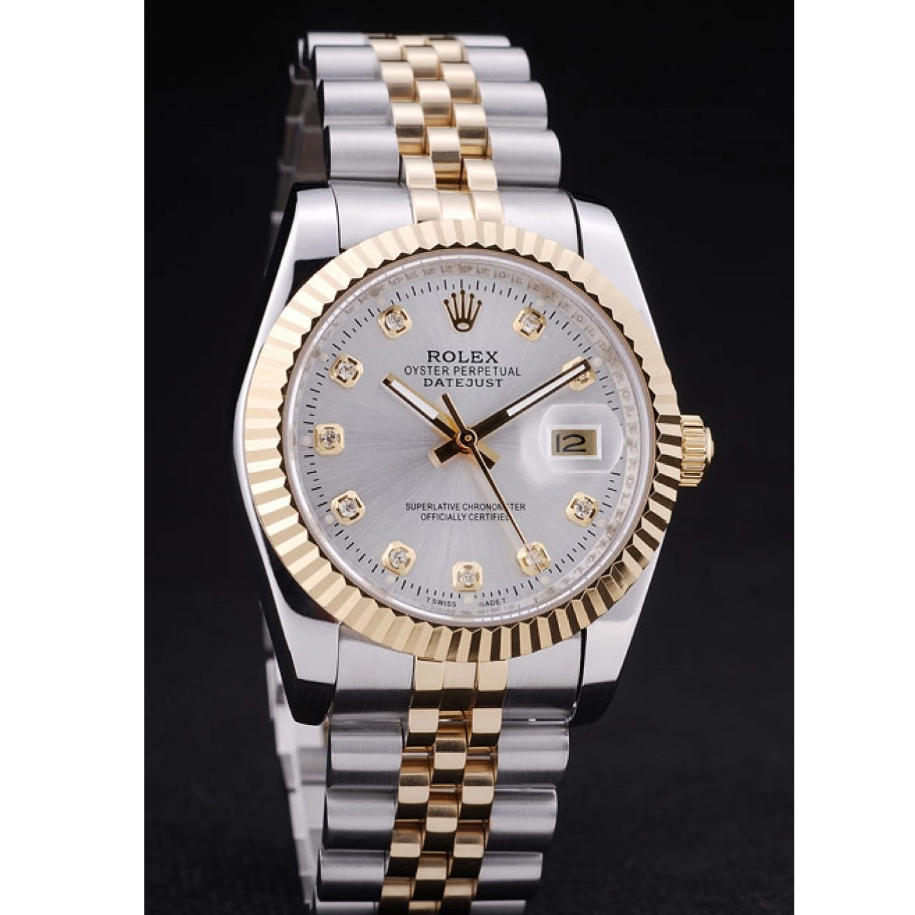 MiroTime 0724 Rolex Datejust Silver Dial Diamonds Ribbed Bezel 7454